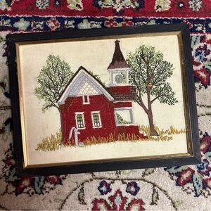 Vtg | 1975 Framed Country Crewel